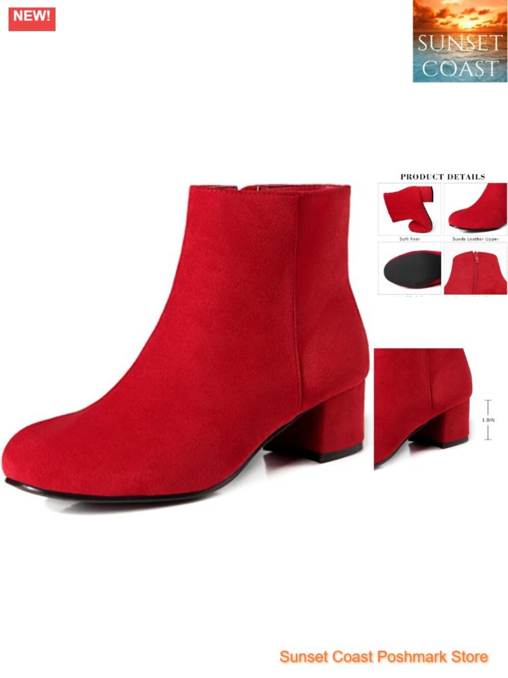 Faux Suede Ankle Booties Side Zip Low Block Heel